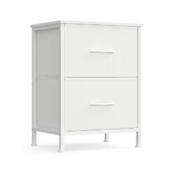 Bedside Table with 2 Non-Woven Fabric Drawers Cloud White and Snow White