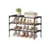 3-tier shoe rack with fabric shelves and metal frame