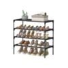 4-tier shoe rack with fabric shelves and metal frame