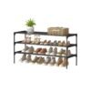 3-tier shoe rack with fabric shelves and metal frame