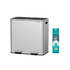 Dual compartment recycling bin with pedals and soft close lids