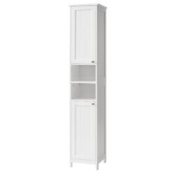 Slim Storage Cabinet with Adjustable Shelves, Tall Freestanding Bathroom Organizer, Modern