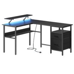 Corner Desk, L-Shaped Desk, with Power Outlets