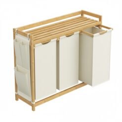 3 Section Laundry Sorter, Large 150L Hamper with Shelf and Side Pockets, White