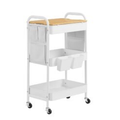 Utility Cart with Tabletop, 3-Tier Rolling Organizer, Removable Hanging Cups