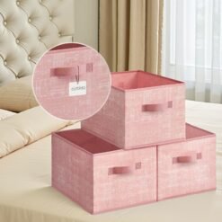 Set of 3 Fabric Storage Bins, Foldable Closet Organizer with 2 Handles, Label Holders
