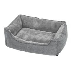 Linen-Look Dog Bed with Raised Edges, Easy to Clean, Light Grey