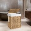 90 L Laundry Basket, Foldable Synthetic Rattan Storage Basket with Lid and Handles, Removable Liners