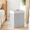90 L Laundry Basket, Foldable Synthetic Rattan Storage Basket with Lid and Handles, Removable Liners