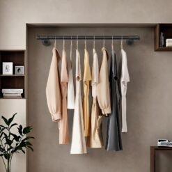 Wall-Mounted Clothes Rail, Industrial Pipe Clothes Rack, Space-Saving