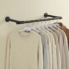 2 Pack Clothes Rack Wall-Mounted, Industrial Pipe Clothing Rack, Space-Saving Garment Rack