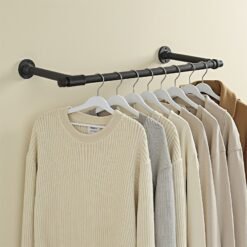 2 Pack Clothes Rack Wall-Mounted, Industrial Pipe Clothing Rack, Space-Saving Garment Rack