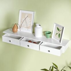 Floating Shelf with 3 Drawers, Wall Storage Unit, White