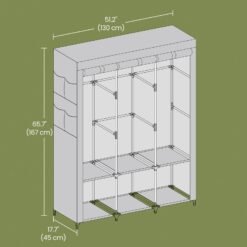 Portable Wardrobe, Wardrobe Organiser with Cover, 3 Hanging Rods and Shelves