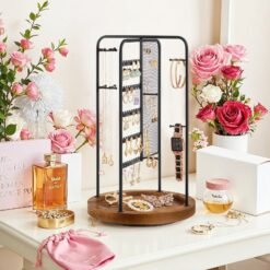 Rotating Jewellery Display Stand with Bottom Tray, Black