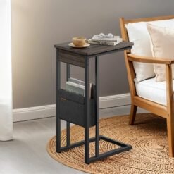 C-Shaped Side Table, End Table with Wheels, C Table for Couch