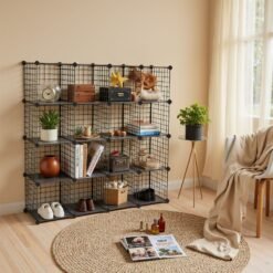 Modular Wire Grid Shelving System With 16 Cubes, Metal Mesh Rack And DIY Closet Organizer, Customizable Storage Cabinet