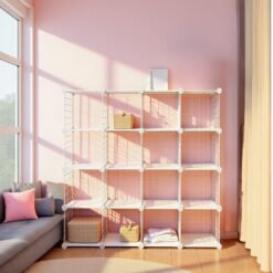 Modular Wire Grid Shelving System With 16 Cubes, Metal Mesh Rack And DIY Closet Organizer, Customizable Storage Cabinet