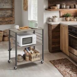 3-Tier Kitchen Trolley on Wheels, 40 x 80 x 89 cm, Heather Greige/Ink Black