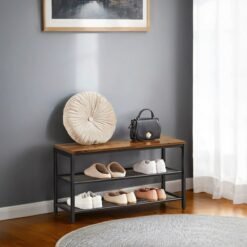 Shoe Bench with Seat, Shoe Rack with 2 Mesh Shelves, Shoe Storage Organiser for Hall Entryway