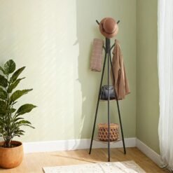 Coat Rack Freestanding, Coat Hanger Stand, Hall Tree with 2 Shelves