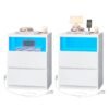 Bedside Tables with Adjustable LED Light, Set of 2, Nightstands with Drawers
