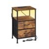 BELLAH Collection - Bedside Table with Charging Station Rustic Brown