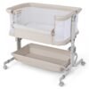 Baby Bassinet Bedside Sleeper with 6-Level Adjustable Height and Storage Shelf-Beige