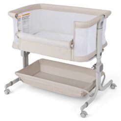 Baby Bassinet Bedside Sleeper with 6-Level Adjustable Height and Storage Shelf-Beige