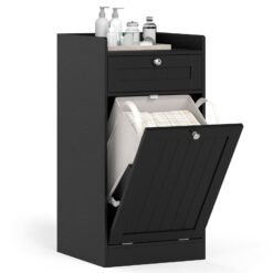 Bathroom Storage Cabinet with Drawer and Removable Hamper-Black