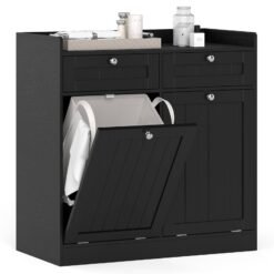 Double Tilt-Out Laundry Hamper Cabinet with Removable Baskets-Black