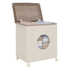 Clothes Storage Box with Lid and Wheels for Bedding Organization-Gray & White