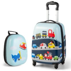2 Pieces Kids Luggage Set with Wheels and Height Adjustable Handle-Blue