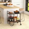 Rolling Buffet Serving Bar Cart with Removable Wine Rack-Rustic Brown