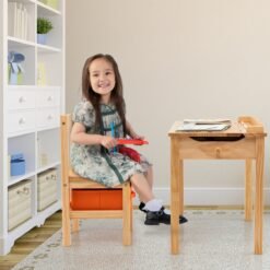 Kids Table and Chair Set with Hidden Space and Hook-Natural