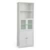 Freestanding Storage Cabinet with Tempered Glass Door and Open Shelves-White