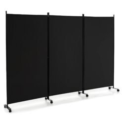 3-Panel Folding Room Divider with Wheels for Living Room Bedroom-Black