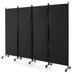 4-Panel Folding Room Divider with Wheels for Living Room Bedroom -Black