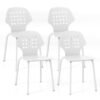 Metal Dining Chair Set of 4 with Hollowed Backrest and Metal Legs-White