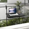 Folding Railing Table with 3-Level Adjustable Height for Patio-Black