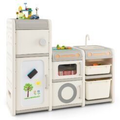 Kids Toy Storage Organizer with Magnetic Whiteboard Removable Sink & Faucet-Beige