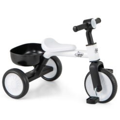 Convertible Kids Tricycle Toddler Trike with 86° Limited Steering Angle-White