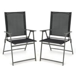 2 Piece Patio Folding Dining Chair Set with Weather-resistant Fabric-Black