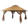 4 x 4m Pop-up Gazebo with Mesh Sidewalls and Adjustable Height-Brown