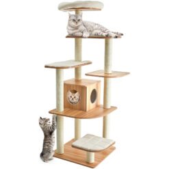 176 CM Wooden Cat Tree with Condo and Free Cushions
