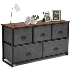 Fabric Drawer Cabinet for Wardrobe, Bedroom, Living Room-Black & Grey