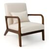 Modern Accent Chair with Lumbar Pillow and Rubber Wood Frame-Beige