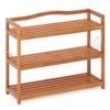 Solid Acacia Wood Shoe Rack Shelf with Side Metal Hooks-3-Tier