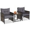 3 Pieces Patio Rattan Bistro Set with Acacia Wood Tabletop-Grey