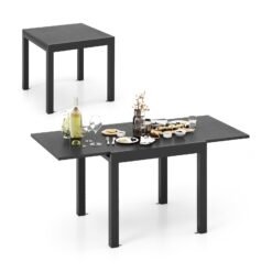 Patio Expandable Dining Table Rectangular Aluminum Dining Table for 4-6 Person-Grey